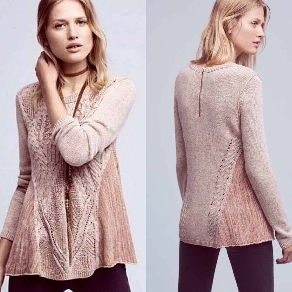 Anthro Moth Anita Mix Cable Knit Swing Sweater